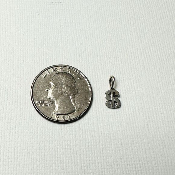 Vintage Sterling Silver Dollar Sign Charm Small 1/2" Pendant Good Luck Money - Picture 5 of 7